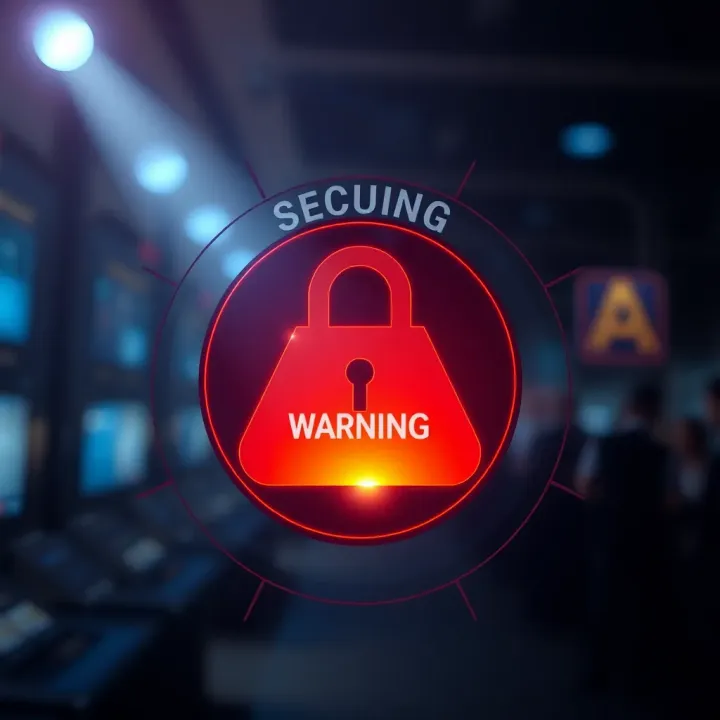 Warning symbol with digital lock representing security risks and legal concerns around unauthorized app modifications