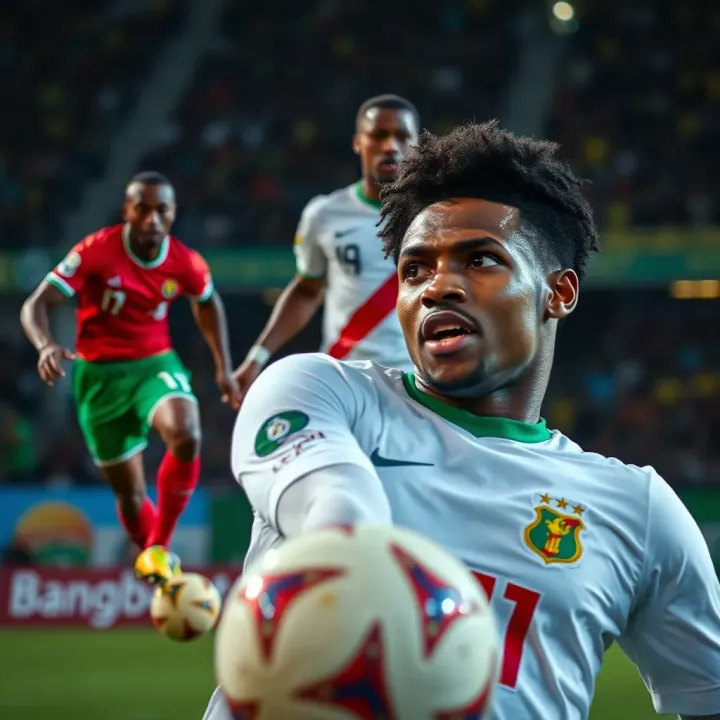 Football players competing intensely during an African Cup of Nations match