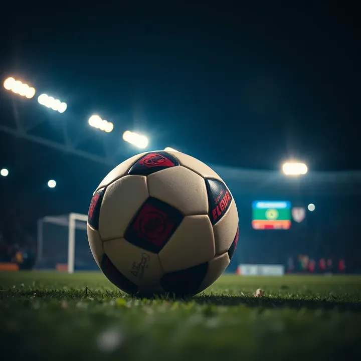 Soccer ball on the pitch under floodlights signaling upcoming night football matches