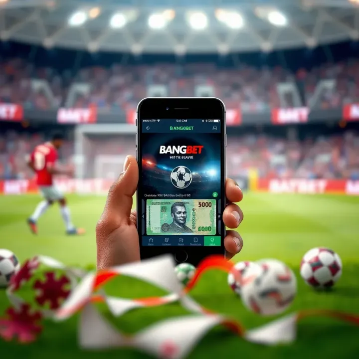 Illustration of mobile phone displaying Bangbet app with Nigerian Naira currency for secure betting