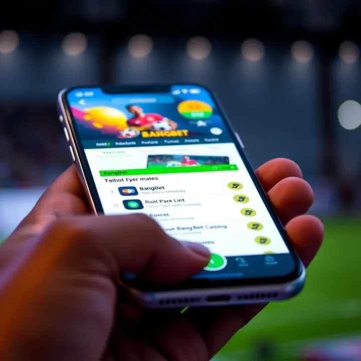 Mobile phone displaying BangBet app interface with betting options