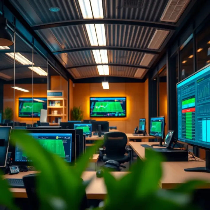 Modern office environment showcasing technology and data analysis reflecting Bangbet's business operations