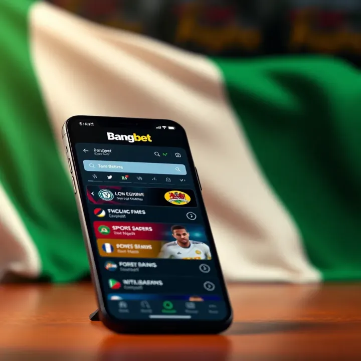 Digital interface displaying sports betting options on a mobile device with Nigerian flag in the background