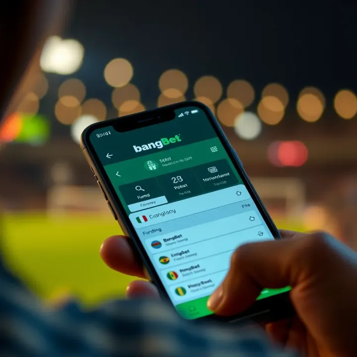 Visual of a mobile device displaying a BangBet wallet funding screen with Nigerian currency options