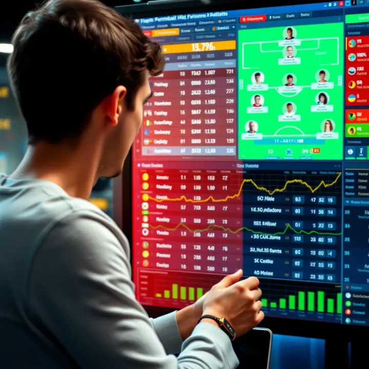 Detailed football match statistics and team performance charts on a digital screen