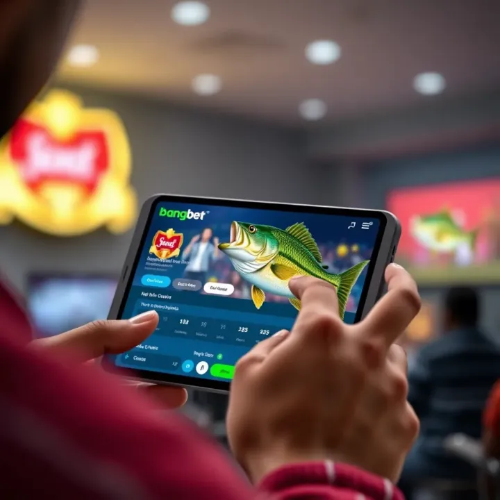 Illustration of a user engaging with BangBet platform on a digital device showing accessibility for Nigerian players
