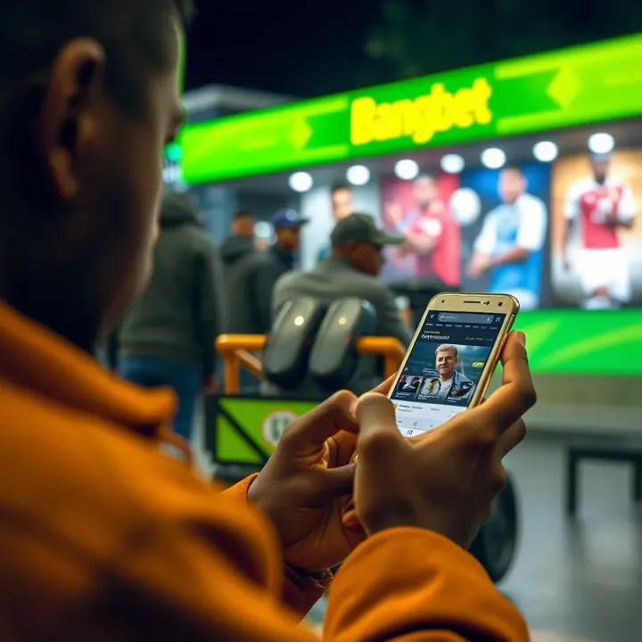 Exploring Bangbet.com Shop Features for Nigerian Sports Betting User browsing sports betting options on Bangbet.com using a mobile device with a focus on Nigerian sports events