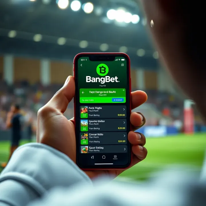 Smartphone displaying BangBet NG app interface with sports betting options