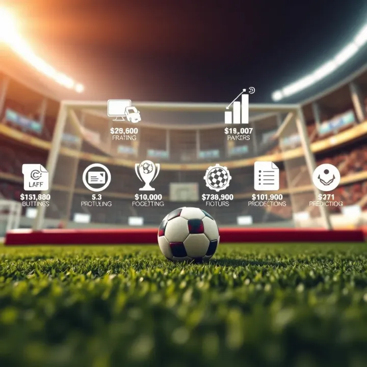 Graphic showing football pitch with various statistical icons representing factors influencing match outcomes