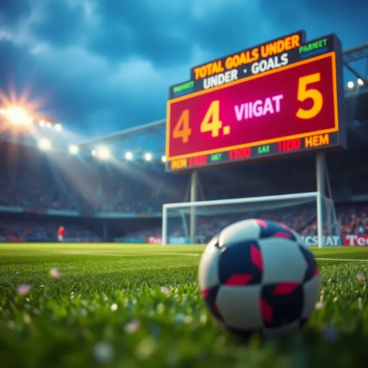 Illustration showing a soccer field with a scoreboard indicating total goals below a threshold