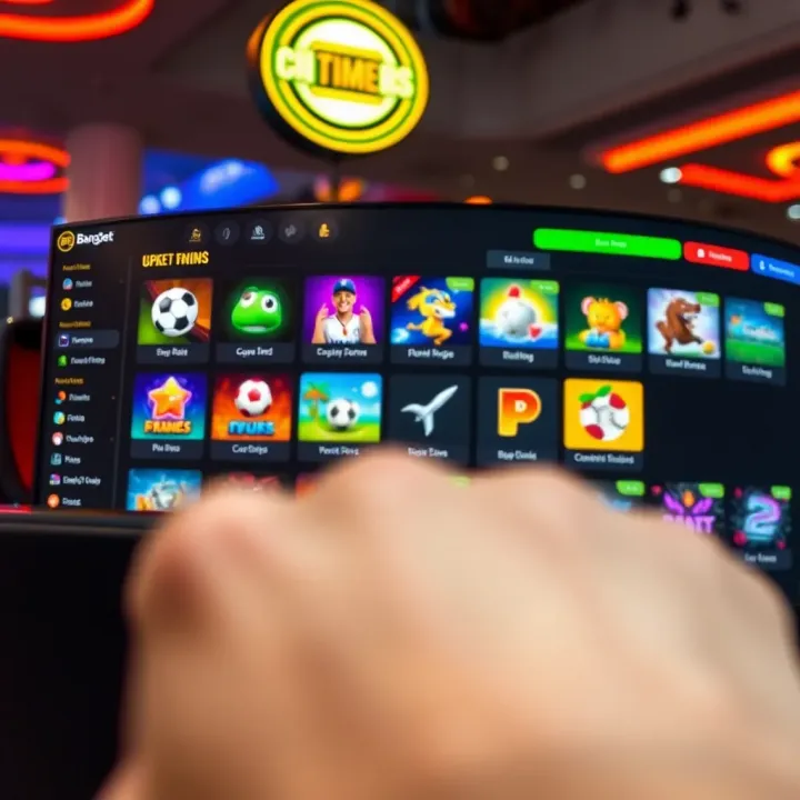 Interface showcasing BangBet Funky Time game options with dynamic sports icons and vibrant colors
