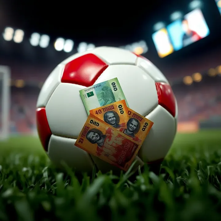 Illustration of a football with Nigerian currency symbols highlighting sports betting and bonus rewards